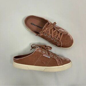 Superga x Anthropologie Crushed Velvet Mule Sneakers Rust Brown Size 38